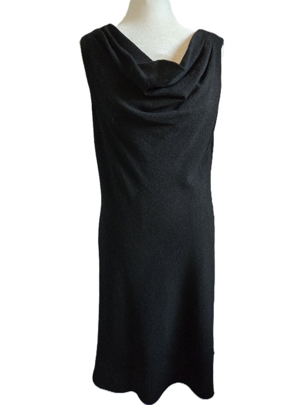 Vera Wang Lavender label black cowl neck bias cut sleeveless cocktail dress
